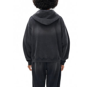 Sweat-shirts à capuche zippés pour hommes de qualité supérieure, personnalisés avec logo brodé, en tissu épais délavé à l'acide, impression personnalisée - Product Image 4