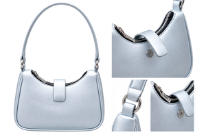 <b>Silver</b> Metallic Fashion Women's Shoulder <b>Bag</b> Solid Minimalist Single Strap Hasp Closure Machine Washable All Seasons Daily Use - Product Image 6