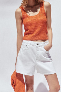 Womens Glitter Knit Tank <b>Top</b> Scoop Neck Sleeveless Crop <b>Top</b> Custom Sparkle Shimmer Summer Clubwear Vest Blouse - Product Image 2