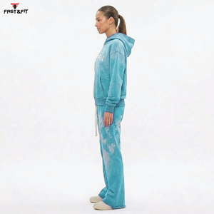 Survêtement d'hiver pour femme, fabriqué professionnellement, à capuche, uni, en molleton délavé à l'acide, style streetwear - Product Image 3