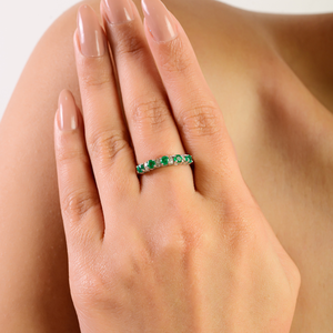 Wholesale 925 Sterling <b>Silver</b> Half Eternity Band <b>Ring</b> Natural <b>Emerald</b> & Diamond Prong Set Fine Jewelry for Wedding & Party Wear - Product Image 4