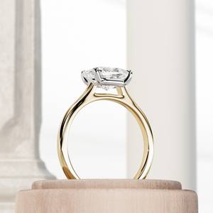 Anillo de Compromiso con Corte Alargado de 2 Quilates, Anillo Solitario Catedral de Oro de 14k, Oro Amarillo de Dos Tonos, Certificado IGI - Product Image 3