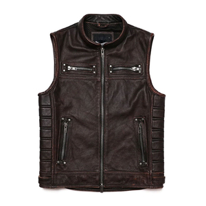 Chalecos de Cuero para Hombre, de Alta Calidad, Transpirables, de Cuero Genuino, Tallas Grandes, Casuales, de Primavera, Diseño Personalizado, Estilo Motero, Venta al Por Mayor - Product Image 1