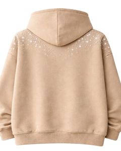 เสื้อฮู้ดดี้สีเบจประดับเพชรเทียม ทรงโอเวอร์ไซส์ ผ้าฟลีซหนานุ่ม มีกระเป๋าจิงโจ้ ผลิตตามสั่งสำหรับผู้ชาย สไตล์สตรีทแวร์ - Product Image 2