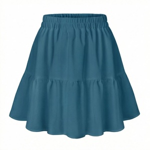 Jupe courte en mousseline de soie pour femme, coupe trapèze, taille élastique, volants, couleur unie, style décontracté, toutes saisons - Product Image 1