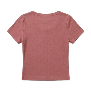 Chemisiers côtelés pour femmes style Y2K avec strass, couleur rose poudré, col rond, coupe ajustée, crop top, personnalisable OEM ODM, marque privée, vente en gros - Product Image 5