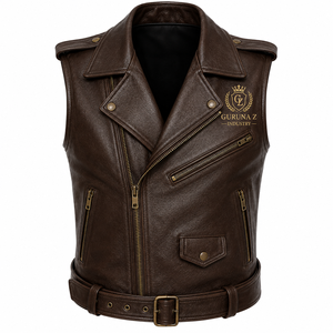 Gilet sans manches noir en PU 440g pour homme, imprimé par transfert thermique, fermeture éclair, taille ceinturée, toutes saisons, coupe-vent, pour moto - Product Image 1