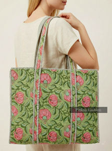 Sac fourre-tout matelassé en coton Jaipur - Imprimé animal, grande capacité, avec fermeture éclair, idéal pour la plage, les voyages et les courses - Product Image 3