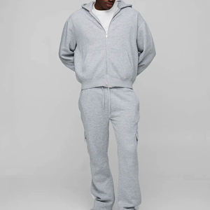Conjunto de chándal de algodón personalizado para hombre, con sudadera con cremallera completa y pantalones anchos, estilo urbano, talla grande - Product Image 1