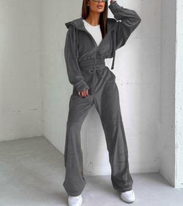 <b>Women</b>’s <b>Velour</b> Zip Up Hoodie Sweatpants Winter <b>Tracksuit</b> Blank Streetwear Sweatsuit Custom Logo Wholesale OEM - Product Image 5