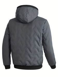 Veste d'hiver décontractée pour homme, à capuche, épaisse, doublée de polaire, à motif animalier uni, avec fermeture éclair - Product Image 3