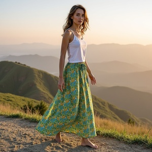 Magnifique jupe à panneaux légère et respirante à imprimé floral vert lime pour filles, pour la mode printemps-été, fabriquée par Adya International - Product Image 2