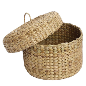 Natural Seagrass Storage <b>Basket</b> <b>With</b> <b>Lid</b> Circle Shape Eco-Friendly Handwoven Nordic Style for Home Decor - Product Image 4