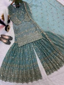 Traje Sharara Bordado para Mujer, Estilo Pakistaní, Diseño de Diseñador, para Fiestas, Bodas y Celebraciones de Invierno, Especial para Eid - Product Image 5