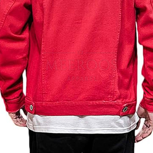 Veste en jean rouge déchirée pour homme, style streetwear décontracté, col rabattu, coupe classique, printemps - Product Image 5