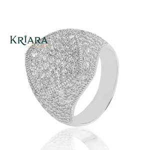 Women's 925 <b>Silver</b> Cocktail <b>Ring</b> With Moissanite Pave Setting Round Brilliant Cut Luxury <b>Statement</b> Jewelry - Product Image 1