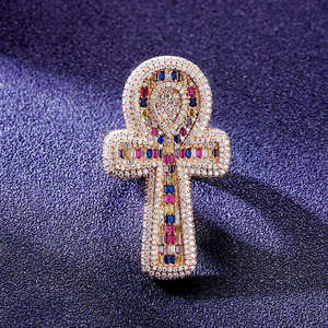 Rose <b>Gold</b> Plated 925 Silver Cross <b>Cocktail</b> <b>Ring</b> Pave Setting Moissanite Luxury Unisex Religious Fine Jewelry - Product Image 1