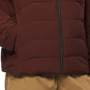 Burgundy Puffer Jacket <b>Stand</b> Collar Zipper Closure Windproof Casual Winter <b>Coat</b> <b>Slim</b> Fit Polyester Wadding Solid Color - Product Image 5