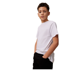 T-shirt blanc à manches courtes et col rond pour homme, coupe classique, couleur unie, tricoté, 100 % coton, teint uni, design vierge - Product Image 5