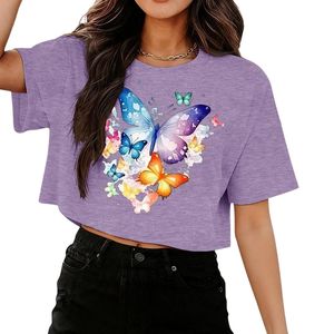 Camisetas Holgadas con Estampado Hawaiano en Oferta, Color Azul Cielo, Algodón, Manga Corta, Estilo Moderno para Vacaciones, Tops Cortos para Mujer - Product Image 5