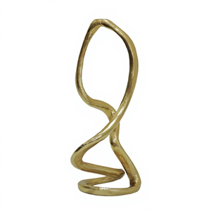 Abstract Gold Twisted Aluminum Sculpture - Modern Minimalist Fluid Wave Tabletop Decorative <b>Object</b> - Product Image 1