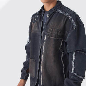 Manteau d'hiver classique streetwear sportif à capuche 2026, veste en jean délavé avec fermeture éclair décorative, logo frontal, coupe-vent - Product Image 4