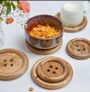 Luxurious Button Shape Wooden <b>Coaster</b> by United Trade World <b>Slate</b> Drink Mat with Custom Logo for Kitchen Table Use - Product Image 1