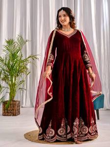 Elegante Conjunto de Tres Piezas Anarkali de Diseño Moderno con Bordado de Lentejuelas para Mujer, de Secado Rápido, para Todas las Temporadas, Bodas, Fiestas y Eventos - Product Image 2
