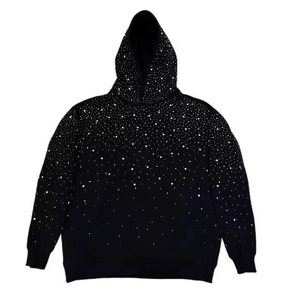 Hot Selling Quality Streetwear Custom Acid Wash Hoodie Sun Faded Oversized All Over Rhinestone Print Pullover <b>Black</b> <b>Men</b> Hoodies - Product Image 1