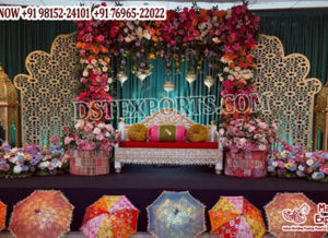 Colorful Mehndi Stage <b>Backdrop</b> with Mirror <b>Frames</b> and Swing Mehndi Function Stage <b>Backdrop</b> Grand Bollywood Theme Sangeet Decor - Product Image 6