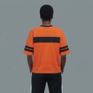 T-shirt décontracté à manches courtes et col rond pour femme, coupe ample, bicolore, taille US, avec logo personnalisé, en tissu jersey, style streetwear, coupe régulière - Product Image 6
