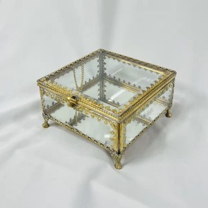 <b>Vintage</b> Style Glass Trinket <b>Box</b>, Elegant Antique Finishing <b>Jewelry</b> Organizer for Vanity Table, Home Styling & Luxury Decor - Product Image 4