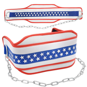 Ceinture de musculation avec chaîne, motif drapeau américain, pour dips et entraînement de force - Product Image 1