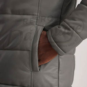 Abrigo Largo Acolchado de Cuero Gris para Hombre con Capucha Desmontable, Chaqueta de Invierno Acolchada Cálida hasta la Rodilla, Parka Cortavientos - Product Image 5