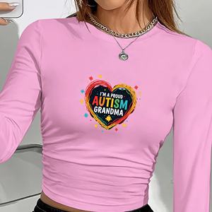 I M a PROUD AUTISMO GRANDMA Camisa de manga larga de moda para mujer Estilo Y2K con patrón impreso Hecho de tela de punto - Product Image 3