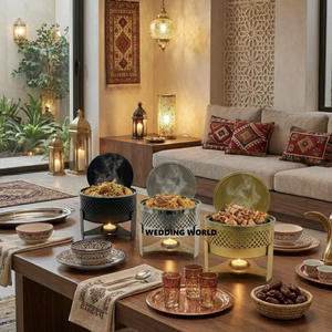 หม้ออุ่นอาหารโลหะรุ่นใหม่มาแรง คุณภาพเยี่ยม งานแฮนด์เมด สีขาว ดีไซน์แบบอาหรับ - Product Image 3