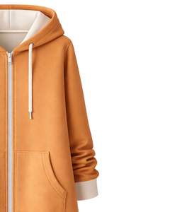 Sudadera con capucha larga con cremallera color tostado para mujer, abrigo de invierno de forro polar, sudadera informal extragrande con bolsillos, OEM personalizado - Product Image 5