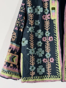 <b>Black</b> Floral Embroidered Suzani Jacket – Handmade Boho <b>Coat</b>, Artisan Festival Outerwear for unisex - Product Image 5
