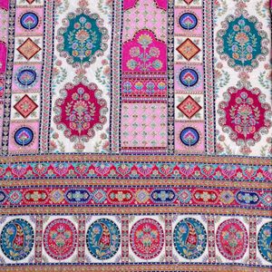 Tissu en crêpe de soie Banarasi pur, motif géométrique, base blanc cassé, style jacquard, poids moyen, pour filles - Product Image 6