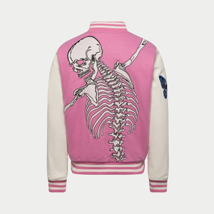 Chaqueta Bomber Varsity con Estampado de Esqueleto Rosa, Tendencia 2025, Unisex, Estilo Urbano, con Botones a Presión y Parche de Mariposa - Product Image 5