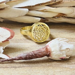 Nouvelle arrivée : Bague signet Sri Yantra, mandala en laiton pour femmes, plaqué or 18 carats, bijoux de géométrie sacrée, vente en gros/OEM/ODM - Product Image 1