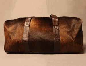 Sac de voyage week-end en cuir véritable de créateur avec fourrure LHODB-0122B - Product Image 3