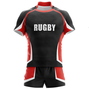Men's Sublimated Rugby Jersey Set Front Custom Design Black Red White Short Sleeve Stand Collar Moisture Wicking <b>Athletic</b> Fit - Product Image 1