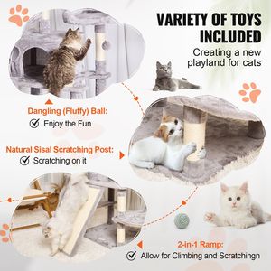 Indoor 68.5\" Cat Tower with 2 Condos Sisal <b>Scratching</b> <b>Post</b> Hammocks Top Perches Jumping Platforms for Cats - Product Image 4