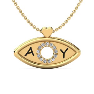 Pendentif Evil en argent 925 avec halo de cristaux et initiales AOY, collier tendance unisexe - Product Image 1