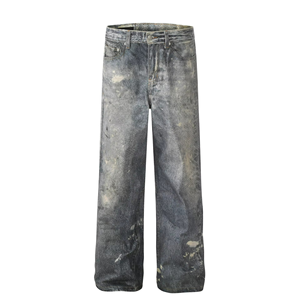 Wide Leg Distressed Denim Jeans High Waist Loose Fit Cotton Washed Ripped Casual Style Autumn Wear - Product Image 2