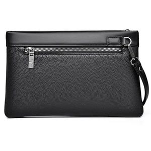Black Cowhide Leather <b>Clutch</b> Wristlet Wallet with Zipper Closure Adjustable Strap Anti-Shrink & Comfortable for <b>Men</b> and Women - Product Image 3