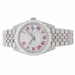 Reloj de Lujo Iced Out con Moissanita, Esfera Roja Romana, Diamantes Incrustados, Estilo Jubilee, Joyería Hip Hop - Product Image 1