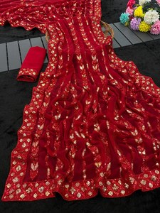 Magnifique sari en georgette douce pour les fêtes, les mariages, les occasions spéciales, les mariages d'été/d'hiver, sari indien, fournitures indiennes - Product Image 2