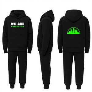 ชุดวอร์มฮู้ดดี้สีดำแบบกำหนดเองสำหรับผู้ชาย We Are Kansas City ชุดจ็อกกิ้งโลโก้แบบกำหนดเอง เสื้อผ้าสตรีทแวร์ ชุดกีฬา พิมพ์ลายสีนีออน - Product Image 2
